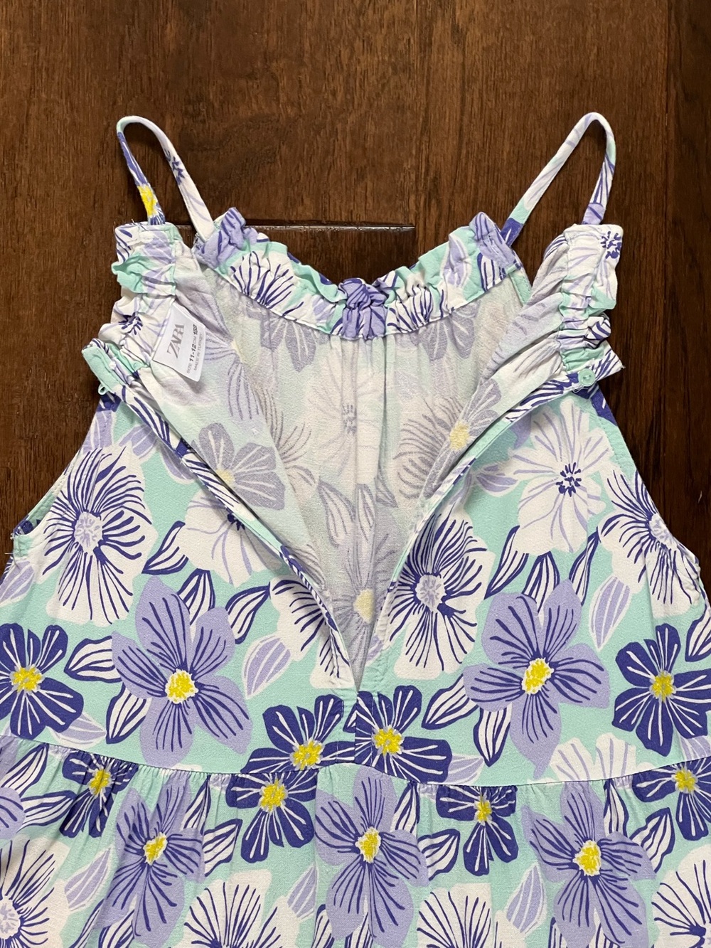 Zara Girls Tropical Floral Tiered Dress Green Lavender White Sz 11/12 fits 10/12 - Picture 12 of 14